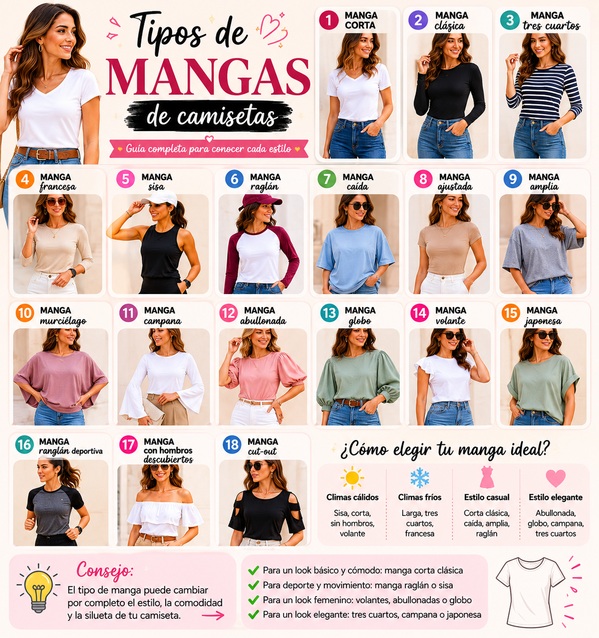 Mangas de camisetas: cómo reconocer cada corte y elegir el que mejor encaja