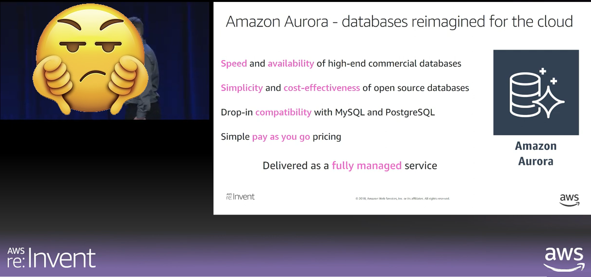 Aurora Serverless v1 announcement at re:Invent 2018
