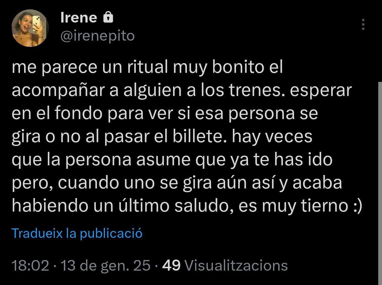Tweet que puso Irene tras dejarme en la estación y que casi hace que me eche a llorar