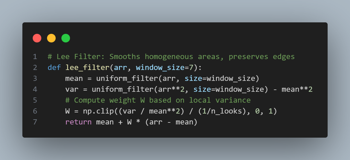 Code Snippet (Speckle Filtering)