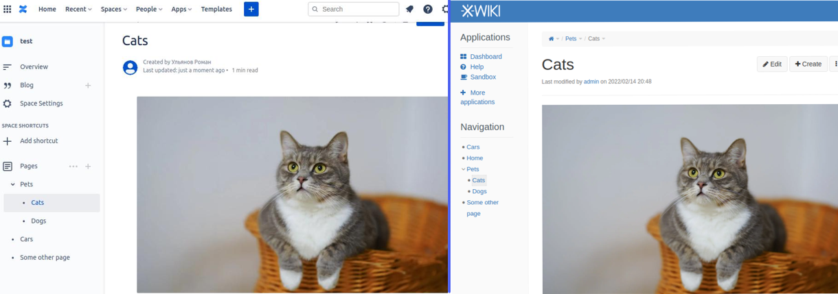 Navigation sidebar in Confluence and XWiki