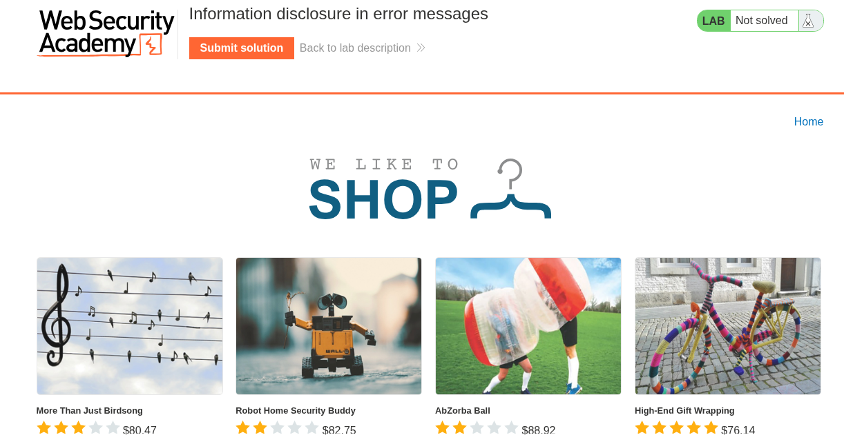 Information disclosure in error messages | Lab -01