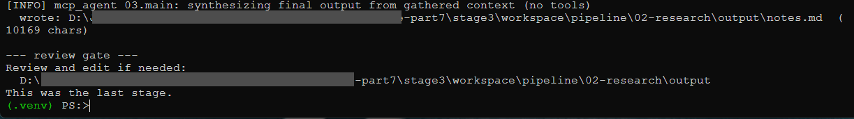 The second tool run finalizing and asking us to review the output.
