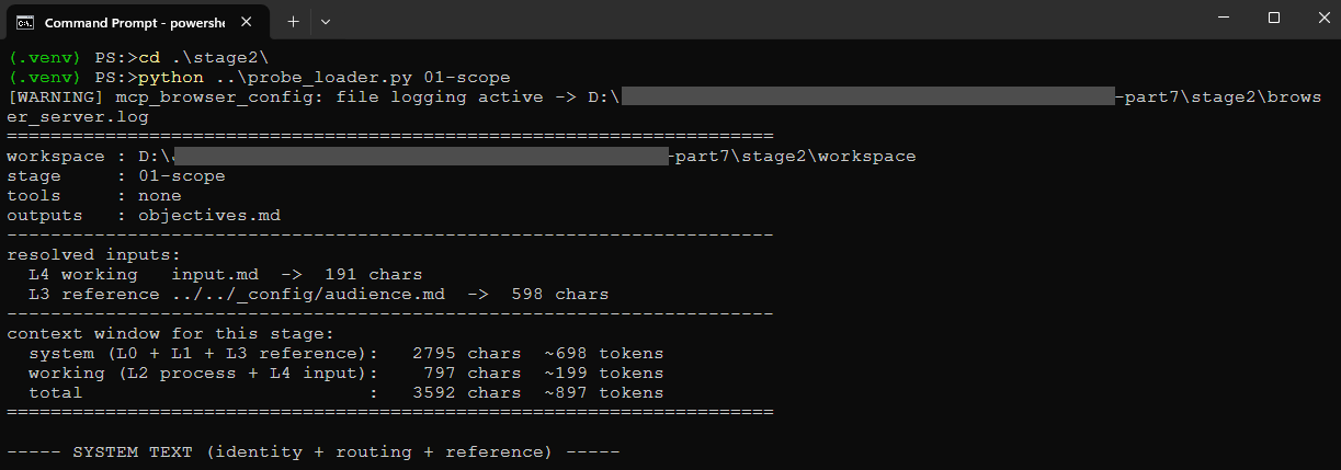 Screenshot showing the first lines when running the probe_loader script on the 01-scope. Take note of the size of the context window.