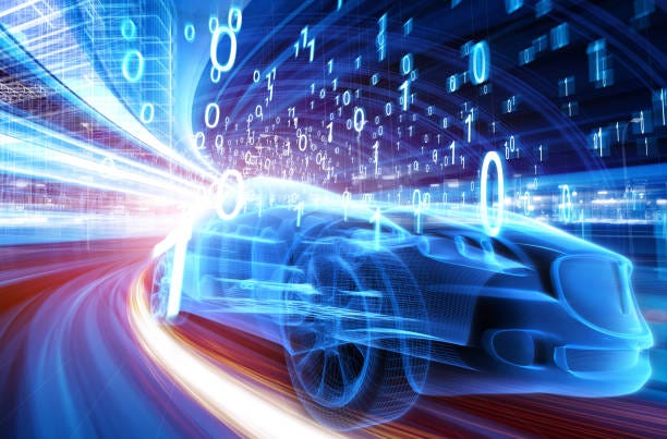car driving through graphical data