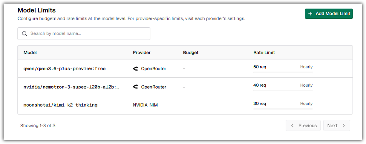 here the limits I set on the free-tier Providers configured on my Laptop