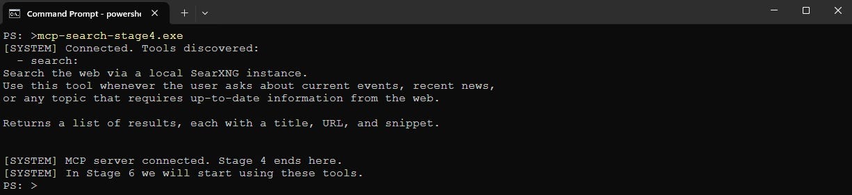 Screenshot of Powershell running the stage 4 MCP search executable