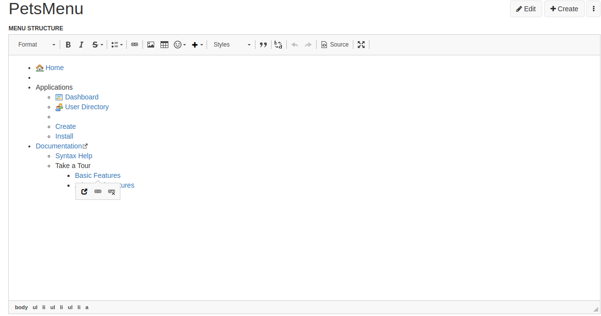 The default menu template.
