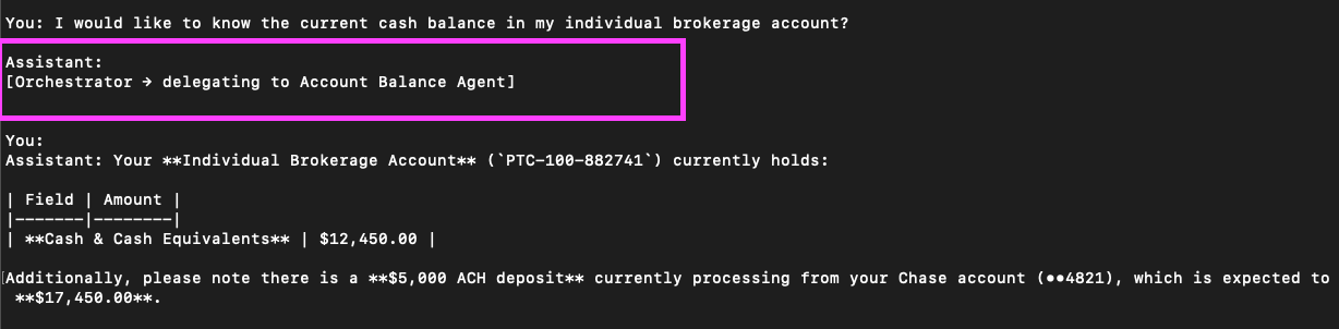 Account Balance Sub-agent answered the question