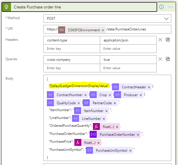 Dynamics 365 UO Set financial dimension using oData integration