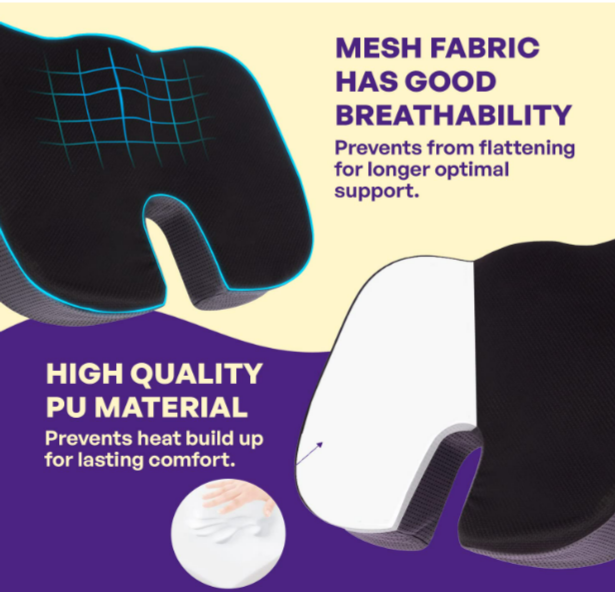  Car Seat Cushion, Memory Foam Auto Wedge Seat Pad, Comfort Low  Back and Tailbone Sciatica Pain Relief Driving Pillow, Breathable Non Slip  Orthopedic Support Pad, Universal for Men Women (Black) 