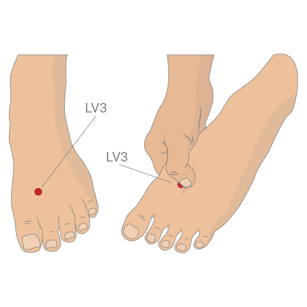 Acupressure Point: Great Surge (Lv3, Liver 3, Tai Chong)