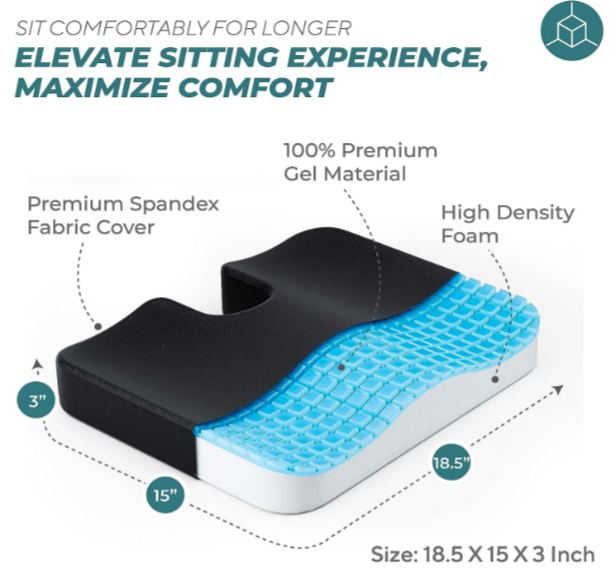 Plixio Memory Foam Seat Cushion - Chair Pillow for Sciatica, Coccyx, Back & Tailbone Pain Relief - Orthopedic Chair Pad for