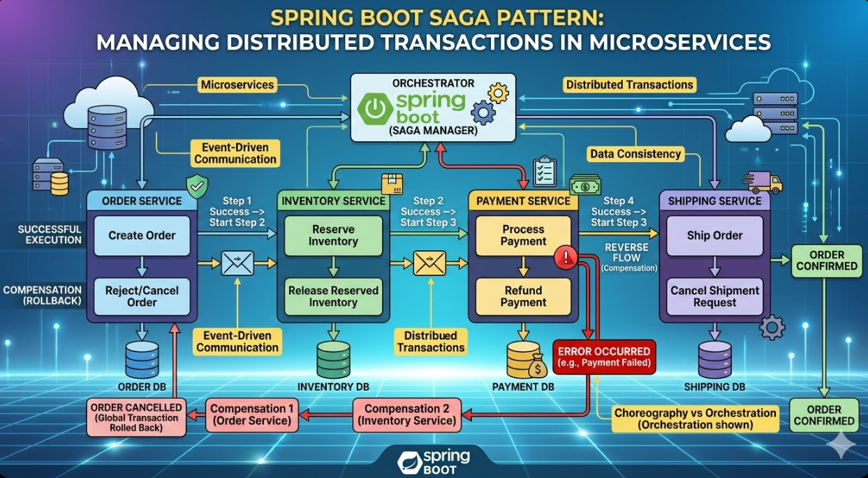 Spring Boot Saga Pattern: Managing Distributed Transactions in Microservices