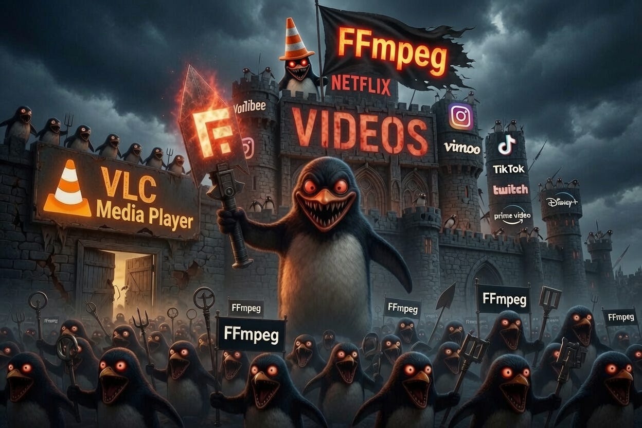 FFmpeg and how all apps (yt,ig,tiktok) all videos rely on FFmpeg for all things related to vidoes