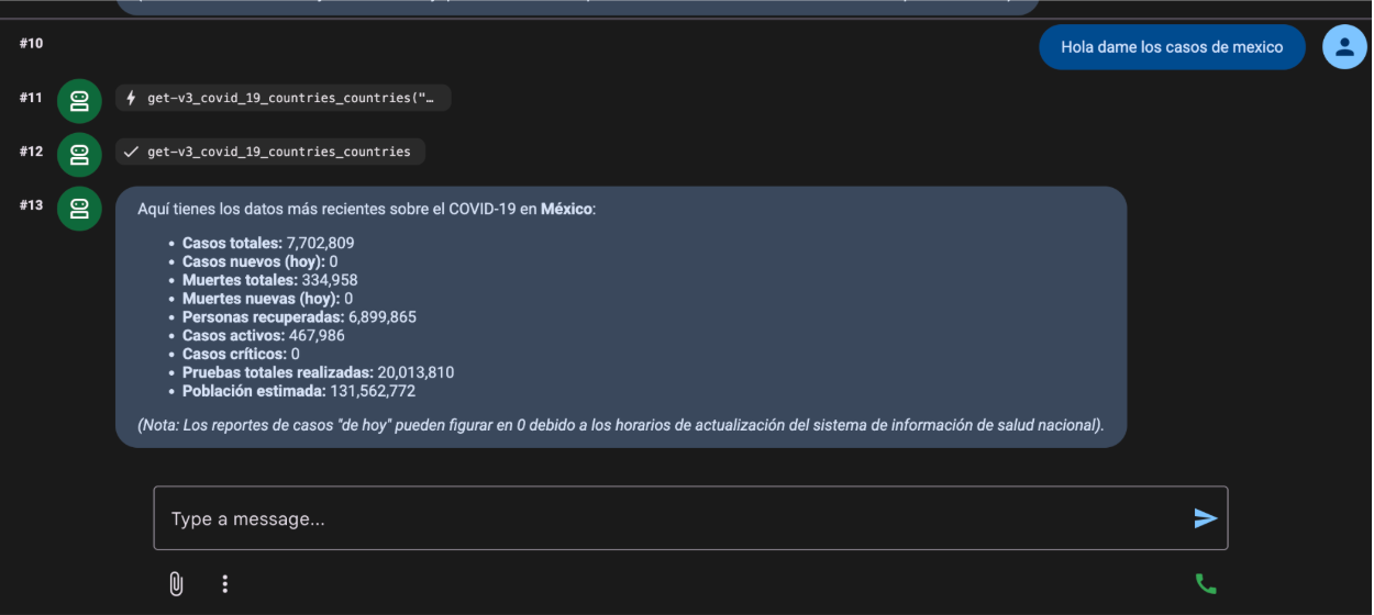 Figura 13. Agente corriendo en el ADK Web, mostrando los resultados