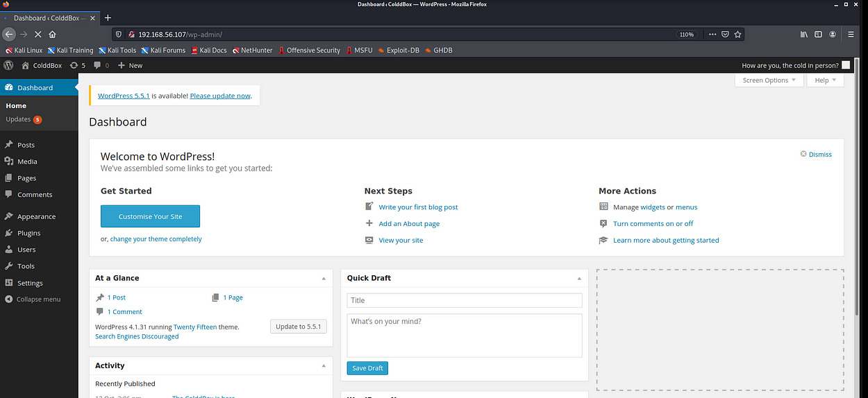 wordpress dashboard