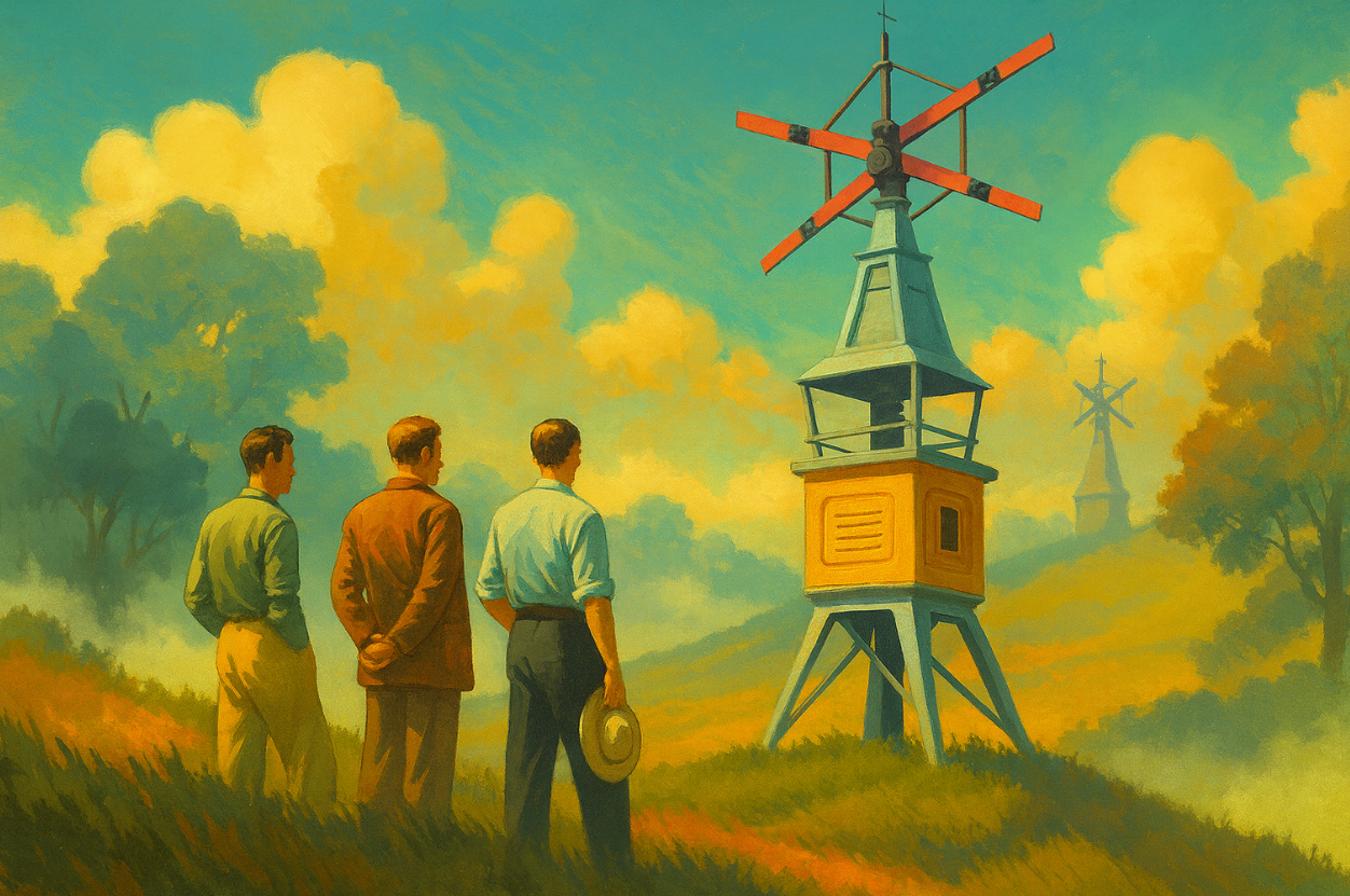 A quiet moment at a Chappe telegraph tower, where a simple shared contract linked distant stations. The early relay system mirrors the way modern WebAssembly components and the universal microservices architecture (UMA) create portable capabilities that travel consistently across runtimes.
