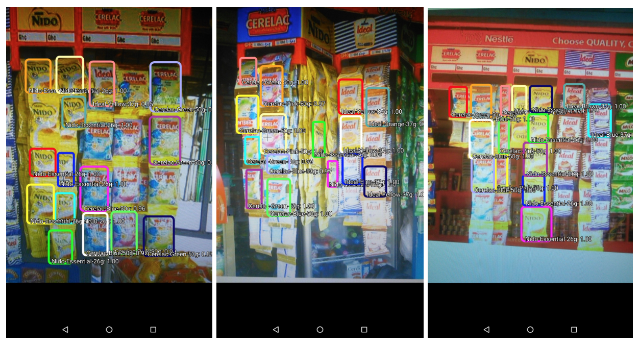 Screenshots from a smartphone device detecting products in a shop in Kenya