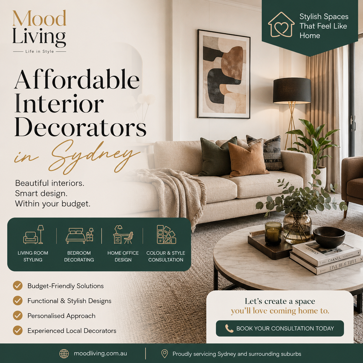 Affordable Interior Decorators in Sydney — Stylish & Budget-Friendly Interiors with Mood Living