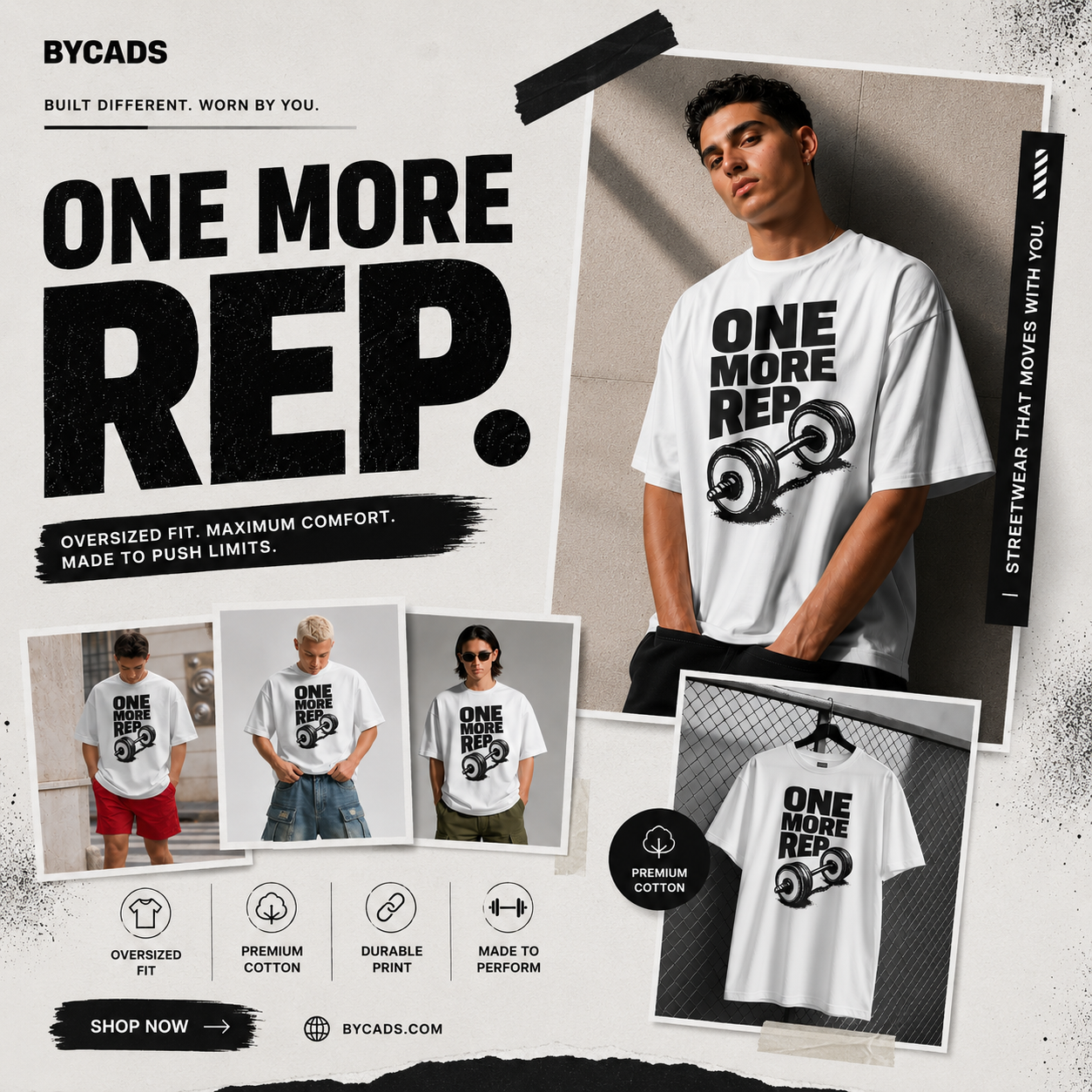 One More Rep Oversized Gym T-Shirt | Motivational Workout Graphic Tee | Premium Unisex Streetwear…