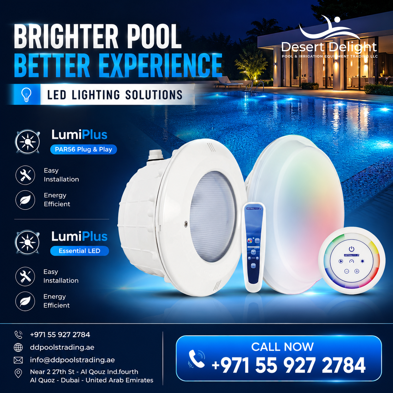 Upgrade Your Pool Experience with AstralPool LumiPlus LED Pool Lighting in Dubai, UAE