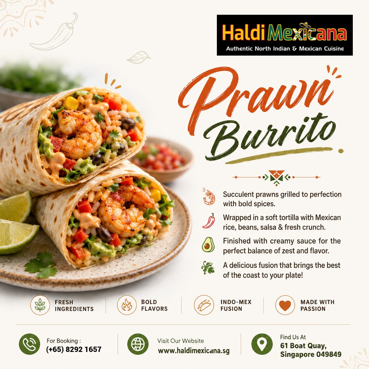 Authentic Mexican Food in Singapore — Flavorful Prawn Burrito
