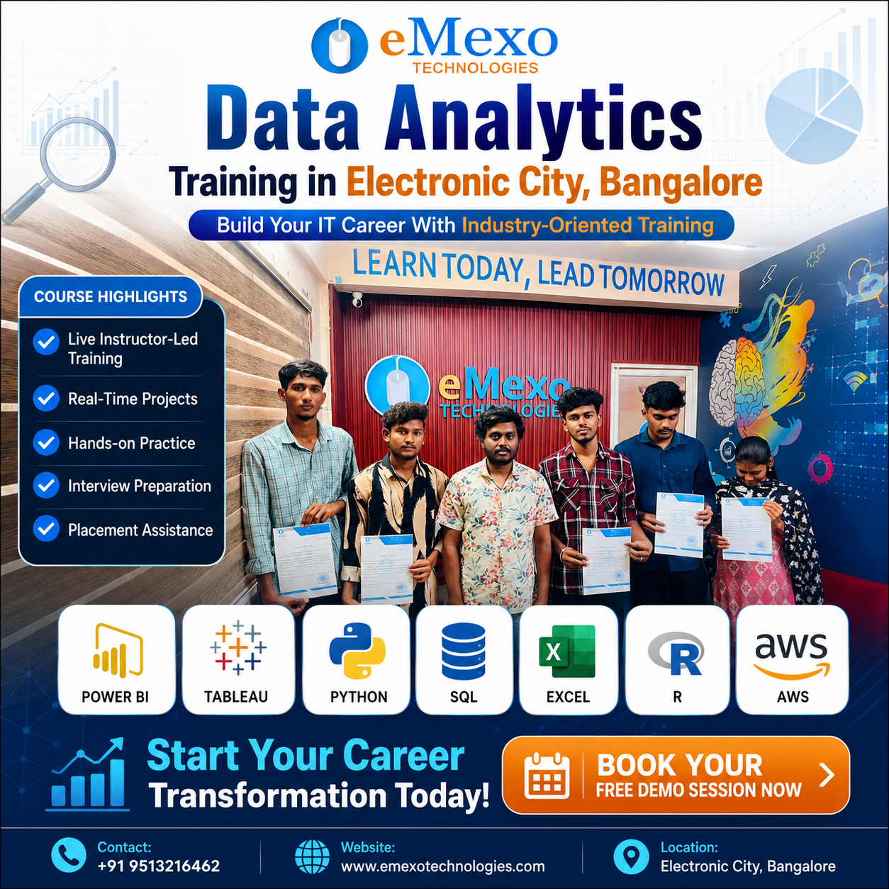 Data Analytics training and Placement in Electronic City Bangalore — Power BI, Tableau, Python, SQL.