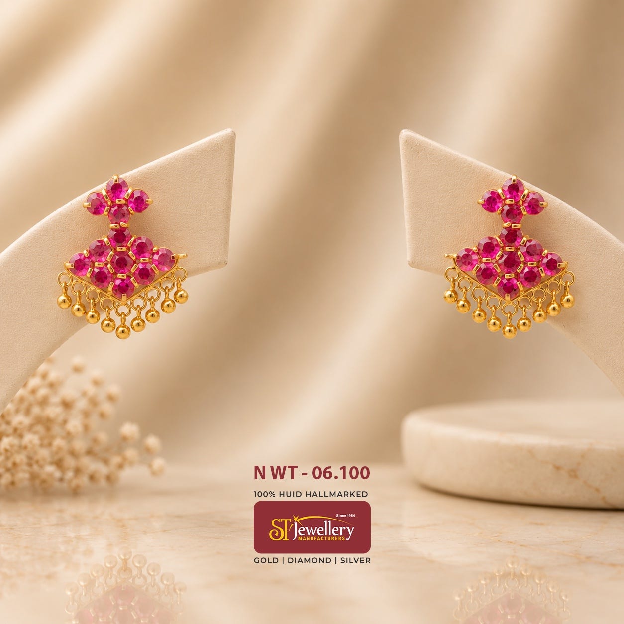 Ruby Coloured Stone Gold Earrings: A Perfect Blend of Colour, Elegance, and Tradition