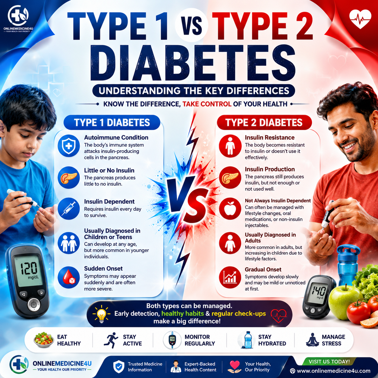 Type 1 vs Type 2 Diabetes: Understanding the Key Differences, Symptoms, Causes & Treatment