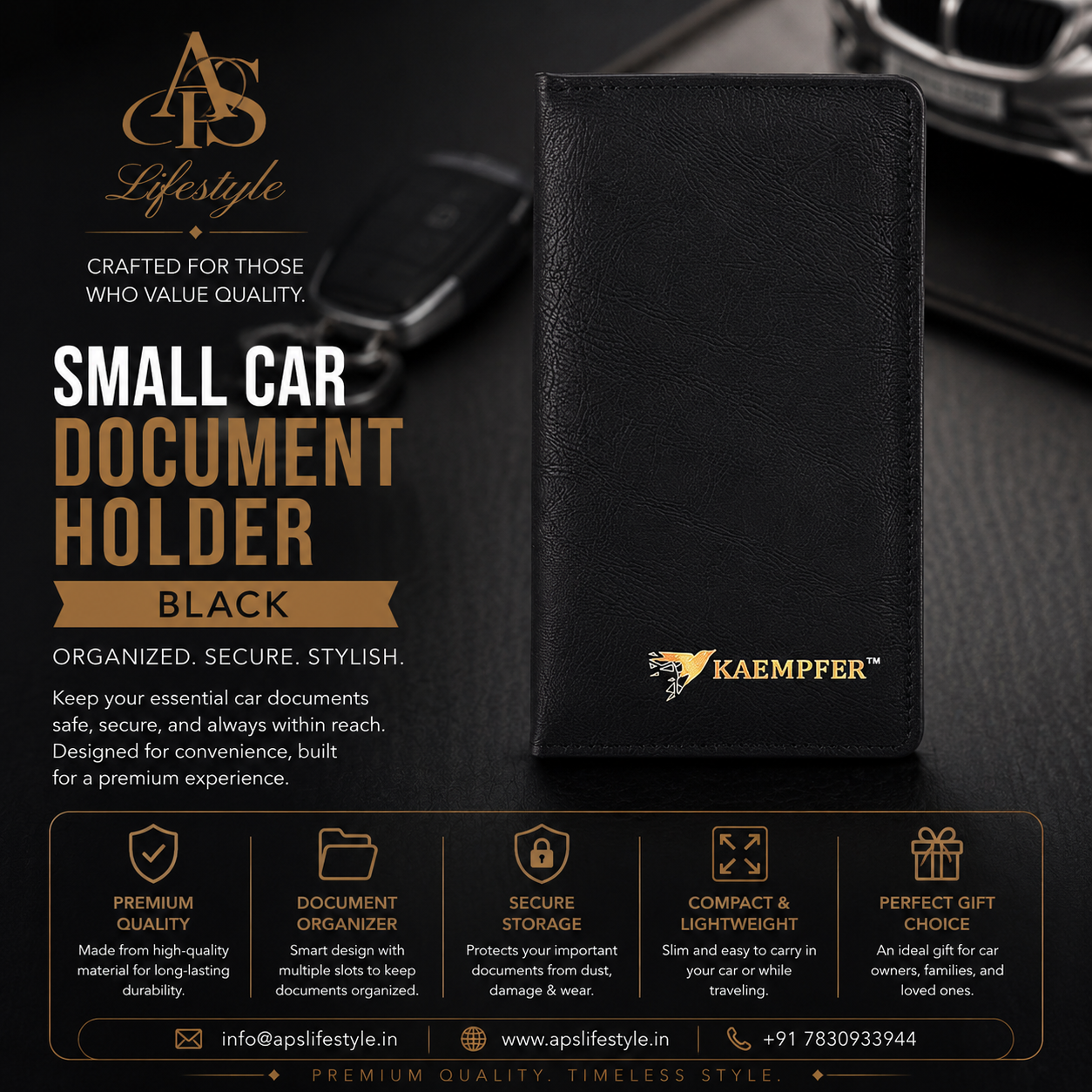 Small Car Document Holder — Black