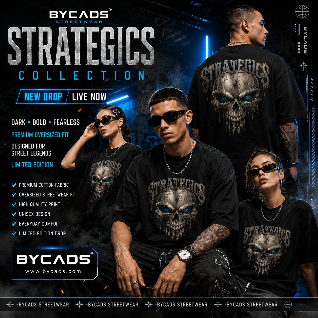 Strategics Skull Oversized T-Shirt — Unleash Your Dark Streetwear Attitude | BYCADS