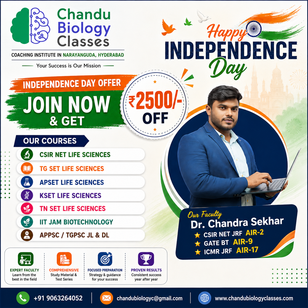 Independence Day Offer at Chandu Biology Classes: Get ₹2,500 OFF on Life Sciences Coaching