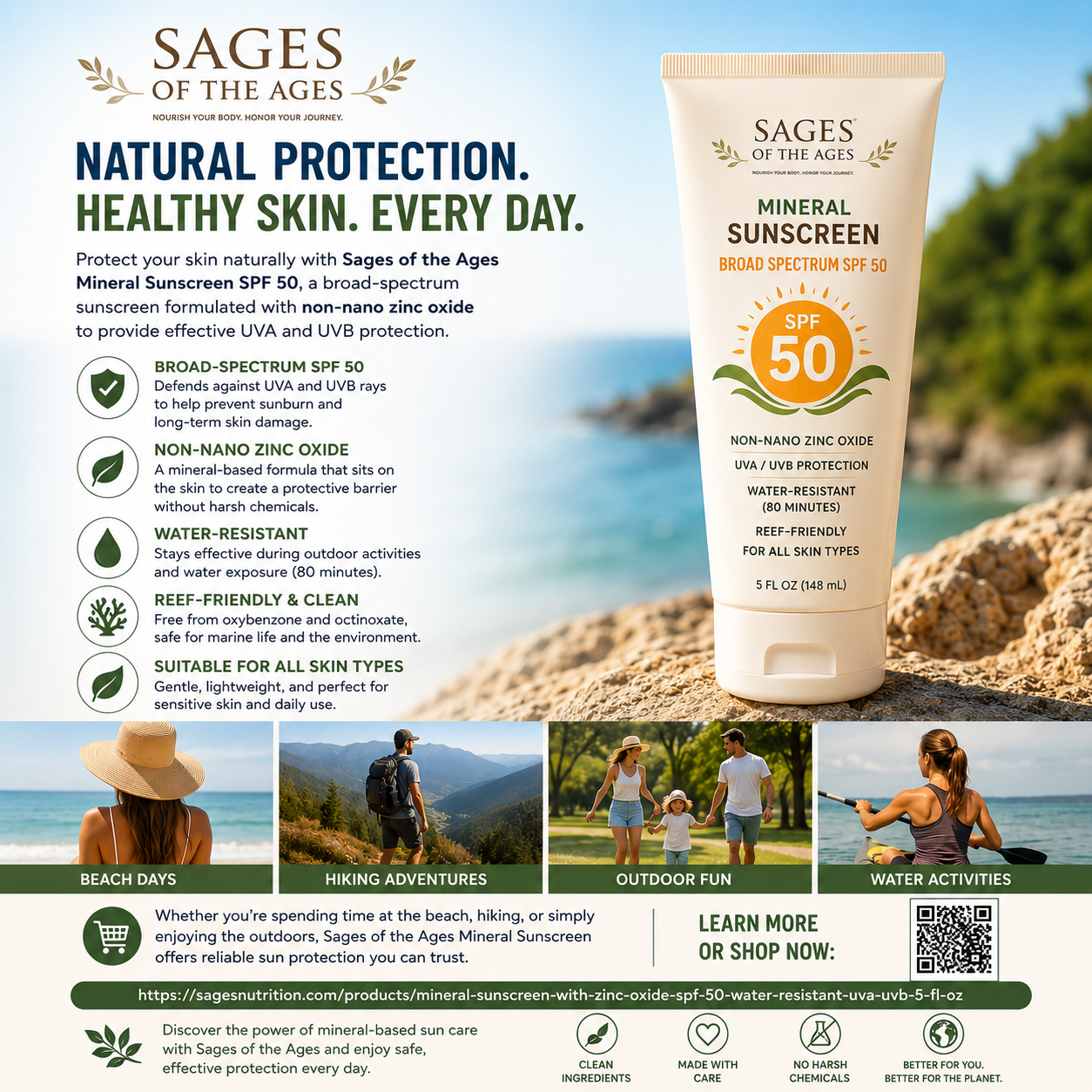 Broad Spectrum Mineral Sunscreen SPF 50 | Sages Nutrition