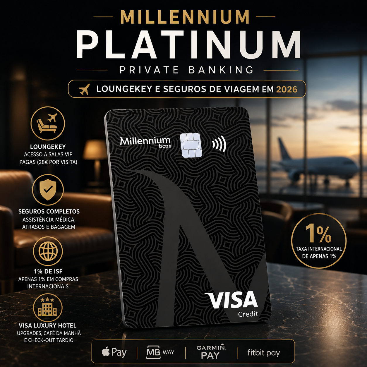 Millennium Platinum Private Banking: LoungeKey e Seguros de Viagem 2026