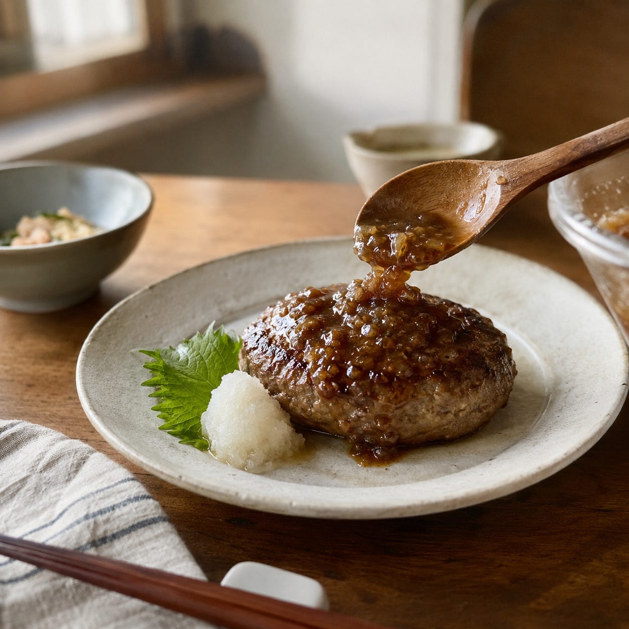 Fluffy Japanese Hamburger Steak with Homemade Onion Koji