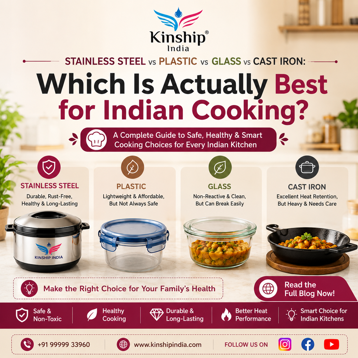 Stainless Steel vs Plastic vs Glass vs Cast Iron — Which Is Best for Indian Cooking?
