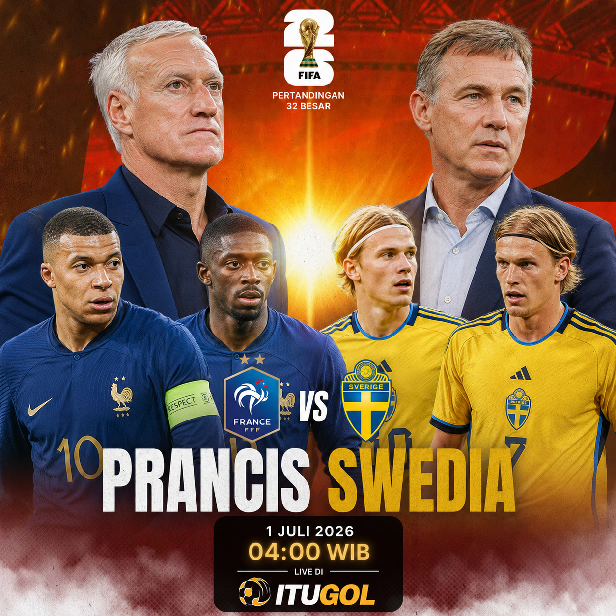 Jadwal Piala Dunia 2026 Tanggal 1 Juli: Pantai Gading vs Norwegia, Prancis vs Swedia hingga Meksiko…