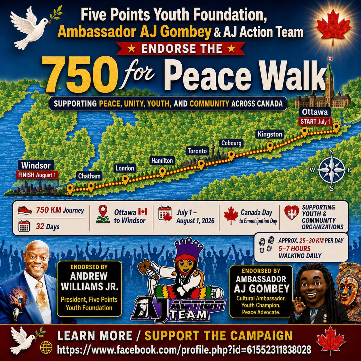 Five Points Youth Foundation Endorses the inaugural “750 for Peace: From Ottawa to Windsor…