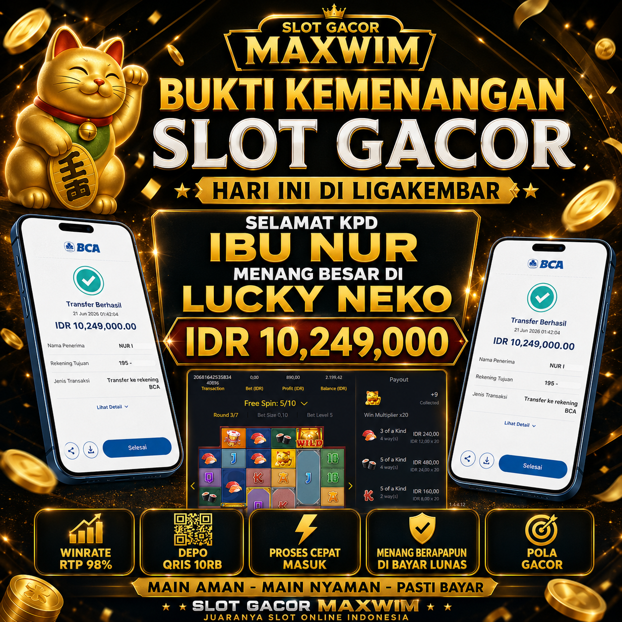 Lucky Neko Raih Kemenangan Besar: Bukti Pencapaian IDR 10.249.000 Hari Ini