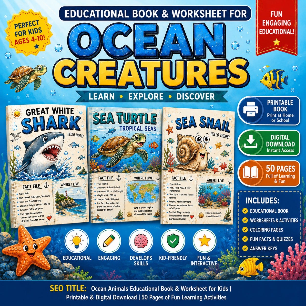 Ocean Learning Pack for Kids: Stories, Worksheets and Fun Activities