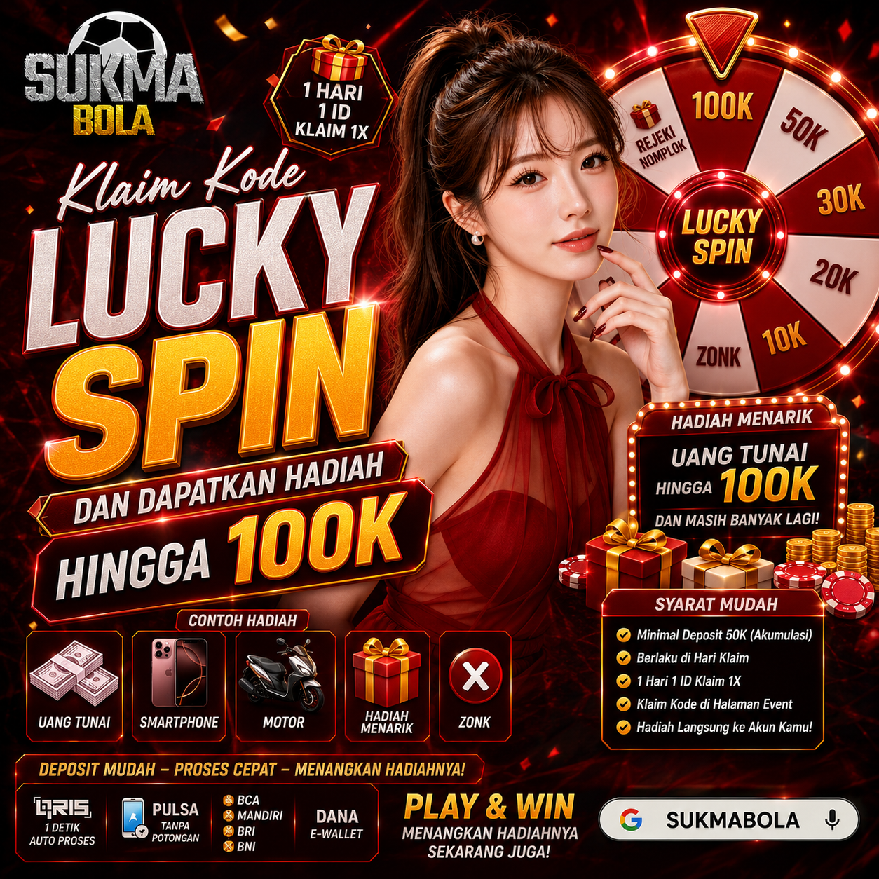 Klaim Kode Lucky Spin SUKMABOLA, Raih Hadiah Hingga 100K Setiap Hari