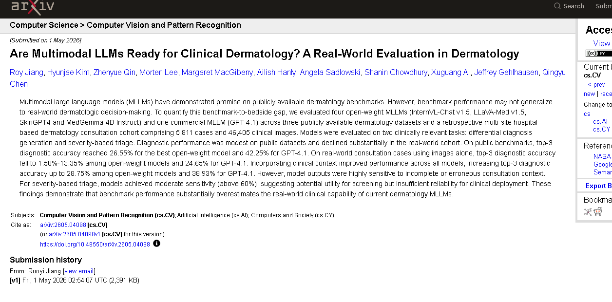 Figure 3. Proof of source-backed strategy: The cited source, real-world dermatology evaluation, gives the article a primary source readers can inspect. Source: Arxiv