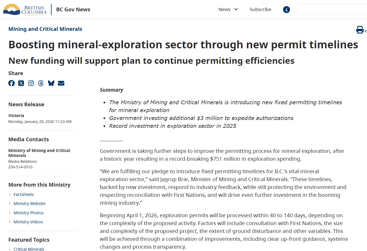 British Columbia Is Speeding Up Exploration Permits — and That Is a Strong Signal for Junior Mining