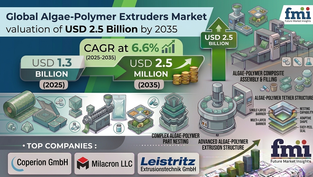 Algae-Polymer Extruders Market to Reach USD 2.5 Billion by 2035 at 6.6% CAGR