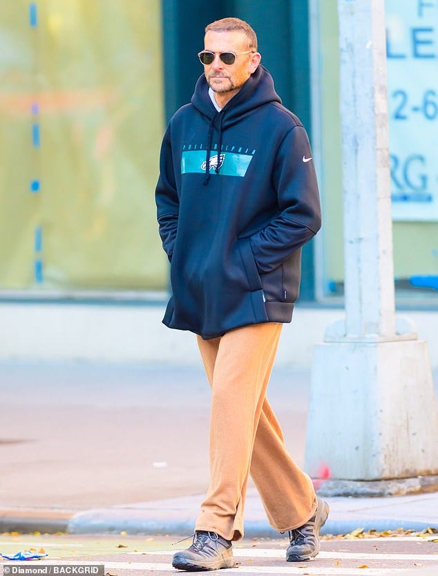 Bradley Cooper steps out solo rocking Philadelphia Eagles hoodie