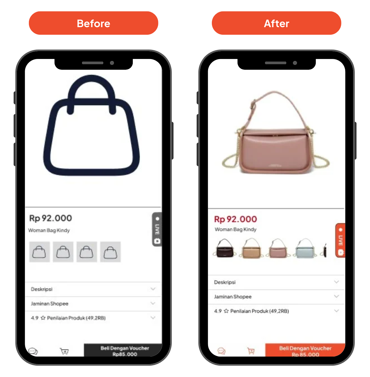 [HF] Before & After Flow 1 Layar 1— Masuk Shopee Live melalui Laman Produk