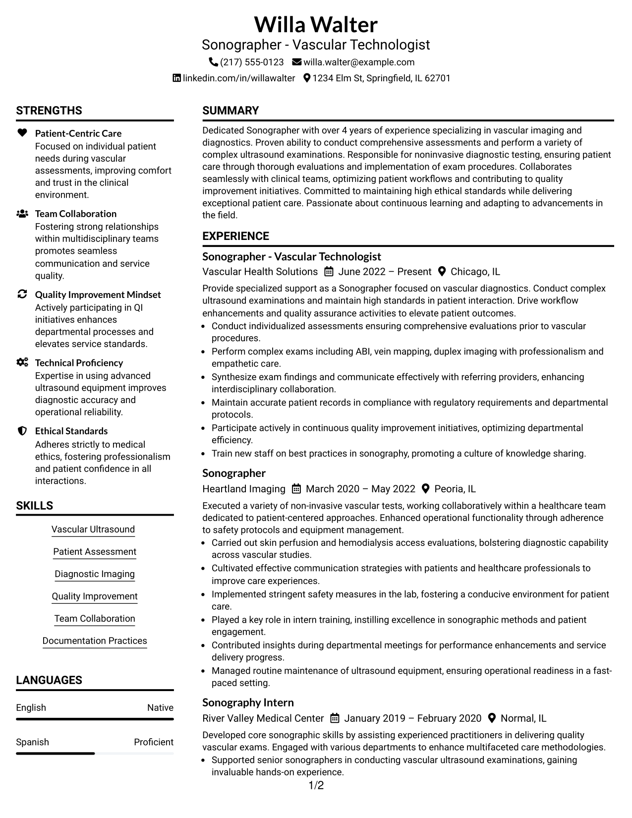 33 Sonographer - Vascular Technologist Resume Templates